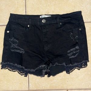 Stretch Shortie Distressed & Lace Trim